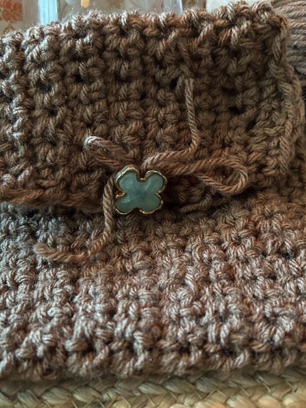 Hand Made Clutch with Blue Button